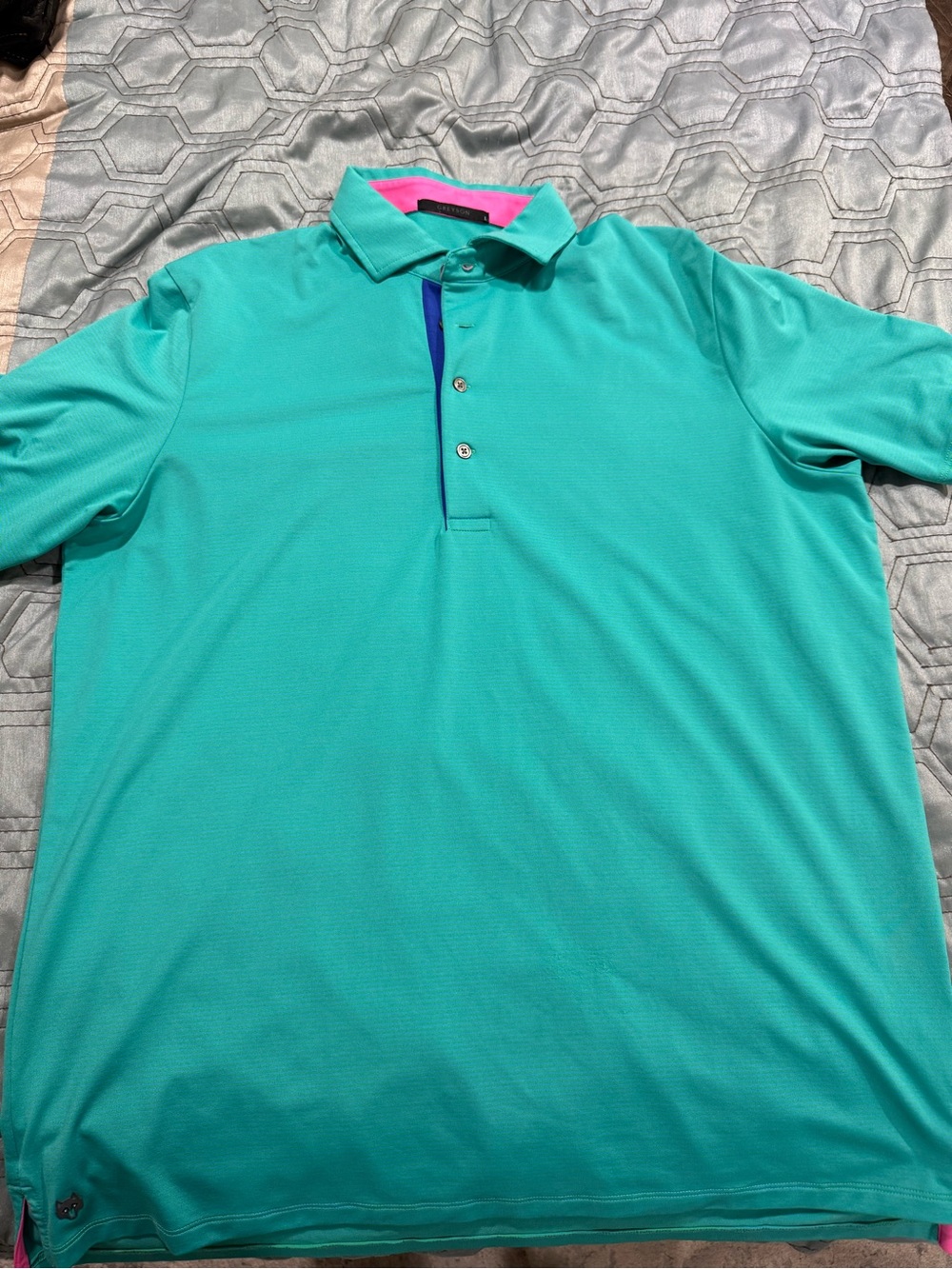 Greyson Performance Golf Polo Shirt Men's Large Teal Purple Pink
